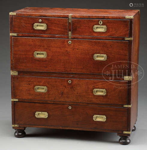 BRASS BOUND MAHOGANY CAMPAIGN CHEST.