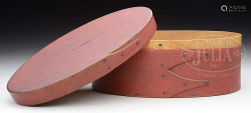 SHAKER OVAL COVERED BOX IN RED WASH.
