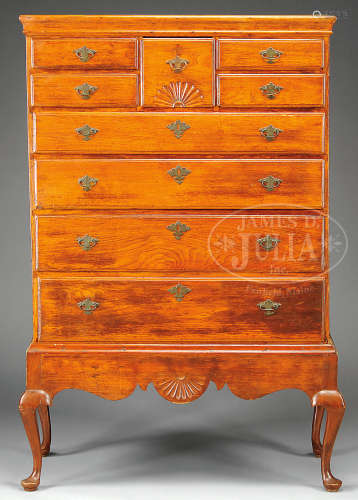 PERIOD QUEEN ANNE WALNUT CHEST ON FRAME.