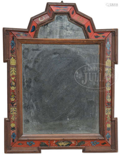 RARE RED DECORATED CHINESE COURTING MIRROR.