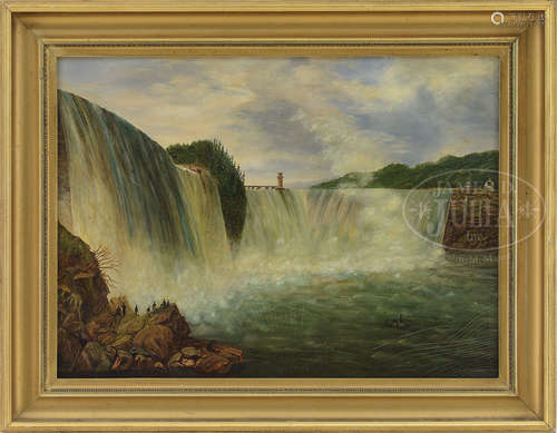 ATTRIBUTED TO WILLIAM T VAN STARKENBORGH (American, Mid 19th Century) FOLK ART PAINTING OF NIAGARA FALLS.