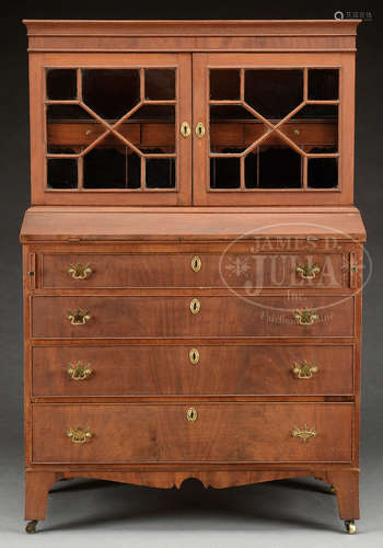 DIMINUTIVE FEDERAL MAHOGANY SLANT LID SECRETARY BOOKCASE.