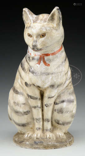 RARE LARGE CHALKWARE SEATED CAT.