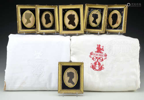 LIVINGSTON FAMILY LOT, INCLUDING: SIX SILHOUETTES & LINEN.