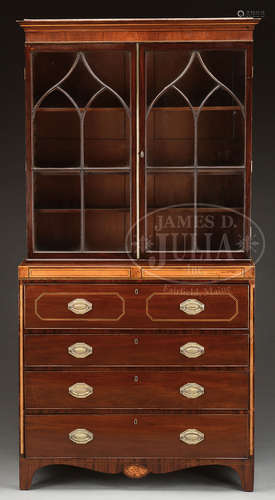 INLAID MAHOGANY BUTLER’S SECRETARY BOOKCASE.