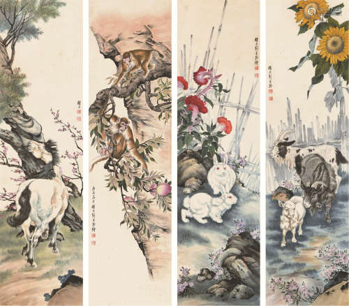 刘奎龄 动物四条屏 纸本镜片