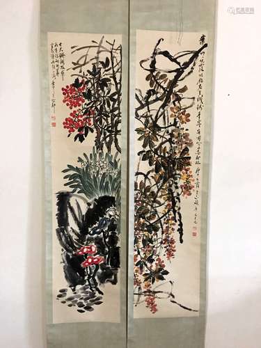 Two Piece Chinese Water Color Painting