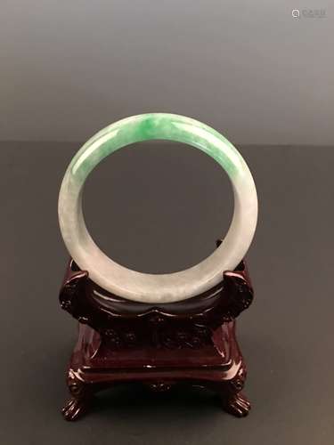 Green and White Jadeite Bangle