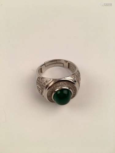 Green Jade Silver Ring
