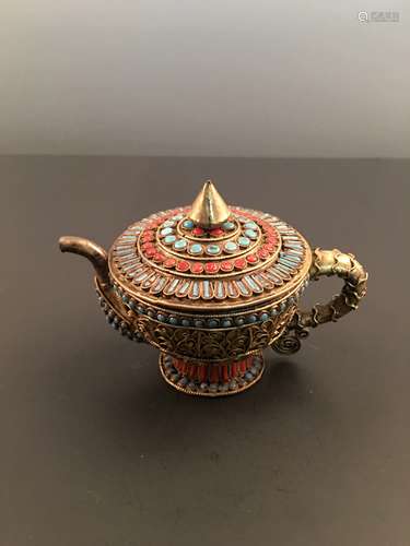 Fine Old Tea Cup with Red Coral and Turquoise