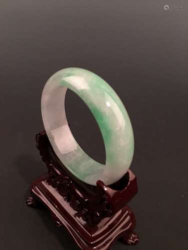 Green and White Jadeite Bangle