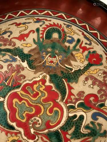 Chinese Wucai Dragon Plate with Wanil Mark