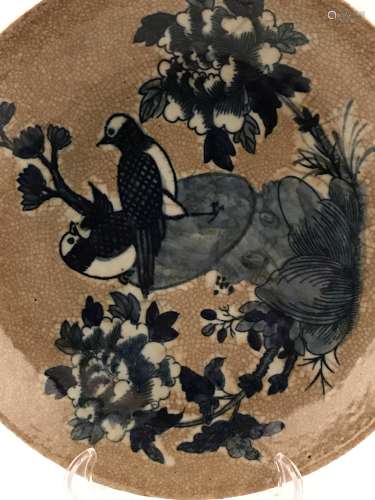 Chinese Blue and White Plate with Bird Design