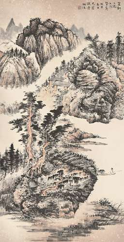 黄君璧 山中垂钓 纸本立轴