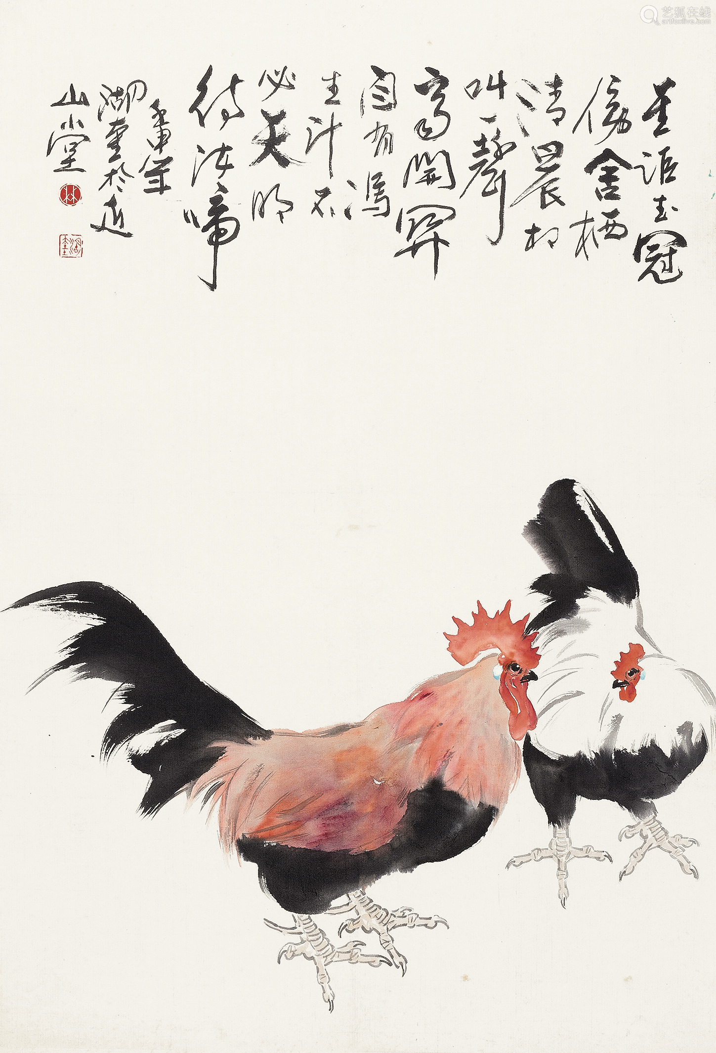 公鸡国画 - 雄鸡图 - 99字画网