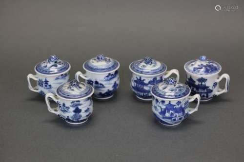 6 Chinese porcelain cups w/ covers, Qing dynasty