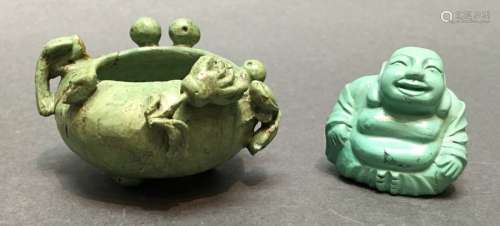 2 Chinese turquoise carvings, Republican period