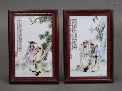 pair of framed Chinese porcelain plaques