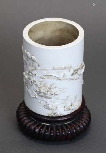 Chinese high relief blanc de chine brushpot