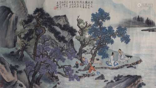 Chinese watercolor painting of a landscape scene