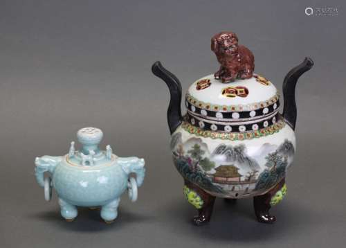 2 Chinese porcelain censers w/ covers