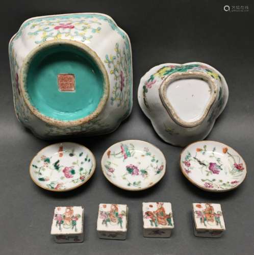9 Chinese famille rose porcelain wares, Qing dynasty