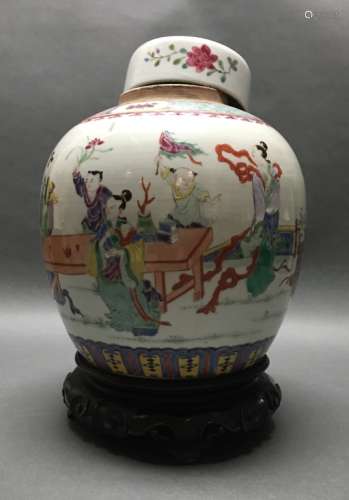 Chinese famille rose porcelain cover jar, Qing dynasty