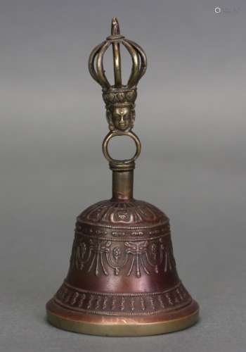 Tibetan bronze bell w/ vajra handle, 19th c.