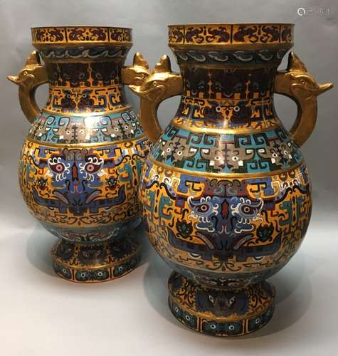 pair of large Chinese cloisonne vases