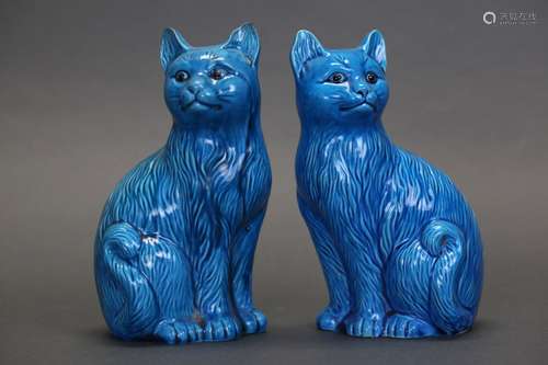 pair of Chinese turquoise glazed cats, Republican period