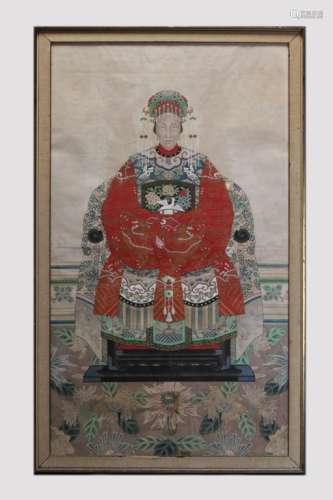 framed Chinese ancestral portrait, 19th c.