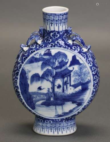 Chinese blue & white porcelain moon flask form vase