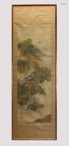 framed Japanese watercolor painting, Meiji period