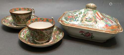 5 Chinese canton famille rose porcelain wares, 19th c.