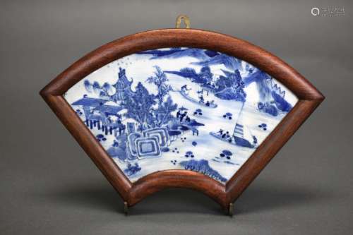 Chinese fan shaped porcelain plaque, Qing dynasty