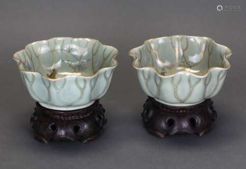 pair of Chinese lotus form bowls, Qing dynasty