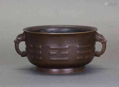 Chinese bronze two handled censer