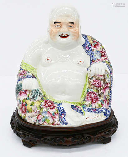 Impressive Chinese Republic Porcelain Buddha on Stand