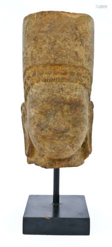 Khmer Stone Deity Head on Stand