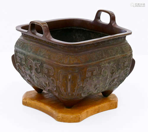 Japanese Archaic Bronze Hibachi on Stand