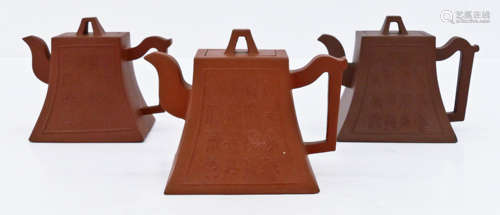 3pc Chinese Yixing Teapots with Archaic Calligraphy