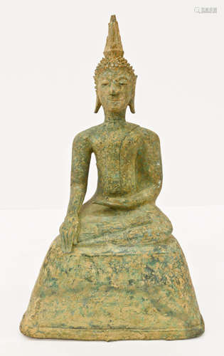 Thai Verdigris Bronze Seated Buddha on Base