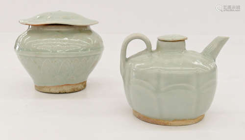 2pc Chinese Qingbai Small Ewer & Lotus Jar.