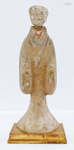 Chinese Han Dynasty Court Lady Ceramic Figure on Stand