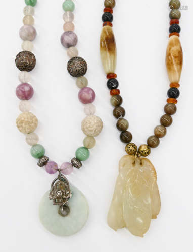 2pc Chinese Jade & Hardstone Necklaces