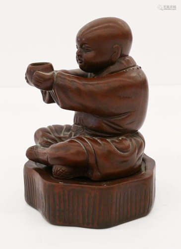 Chinese Yixing Boy Incense Burner on Stand