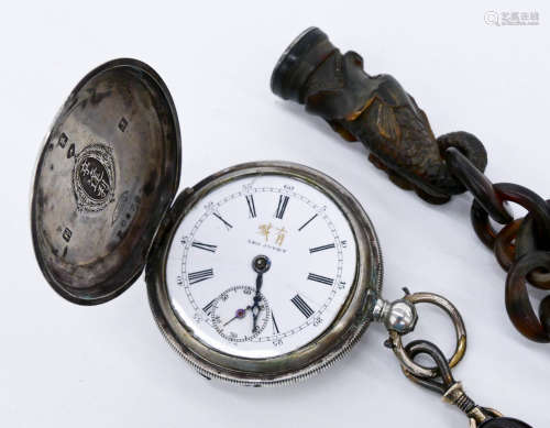Chinese Export Silver Pocket Watch with Tortoise Shell Chain
