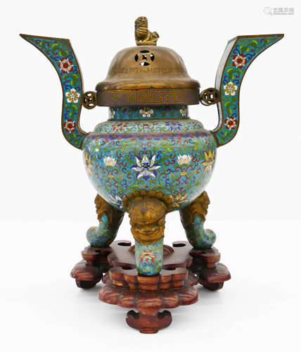 Large Chinese Cloisonne Censer on Stand