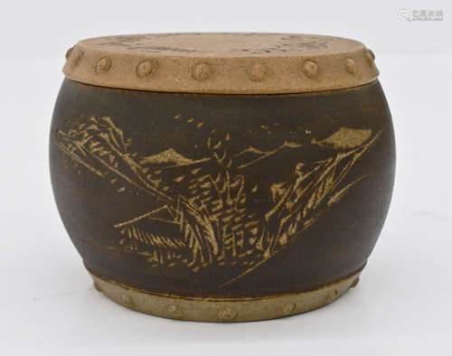 Chinese Buff Yixing Barrel Shaped Tea Jar