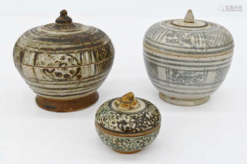 3pc Thai Sawankhalok Ceramic Jars